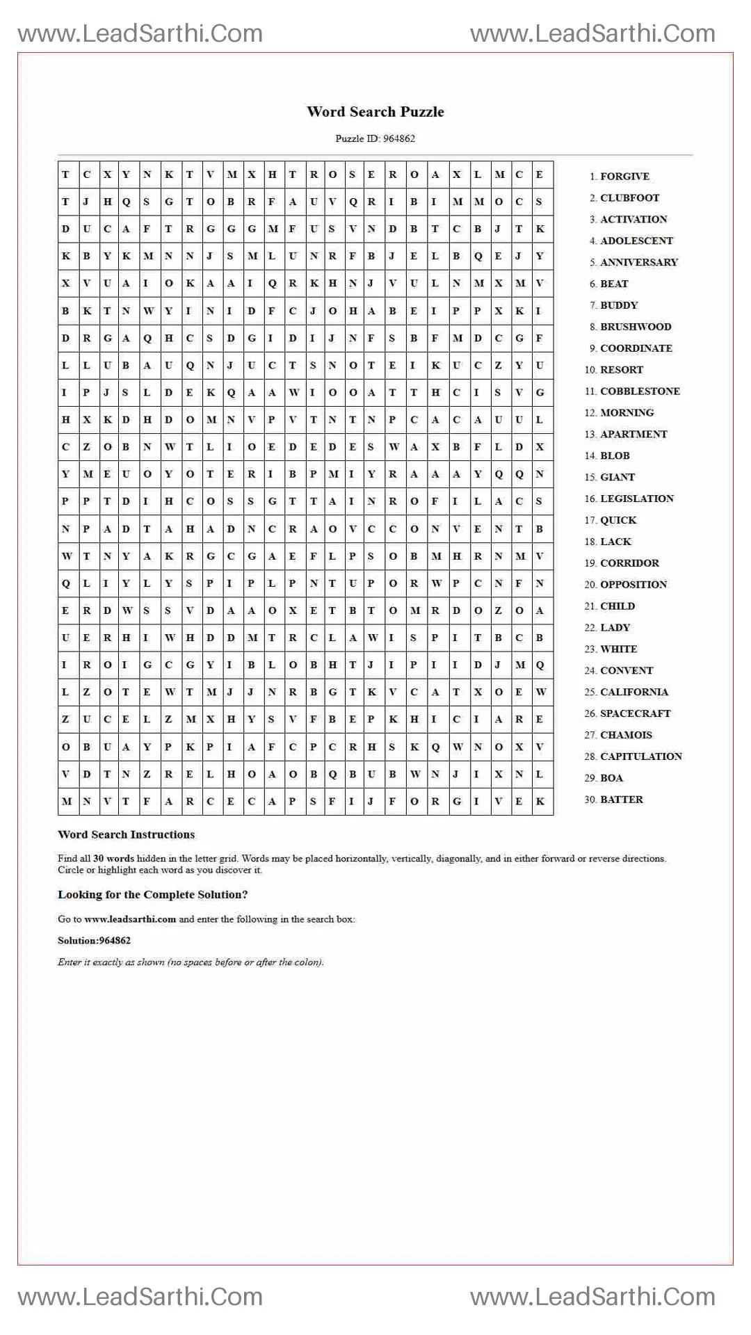 Printable word search puzzle for adults 381 (Puzzle id: 964862) Thumbnail