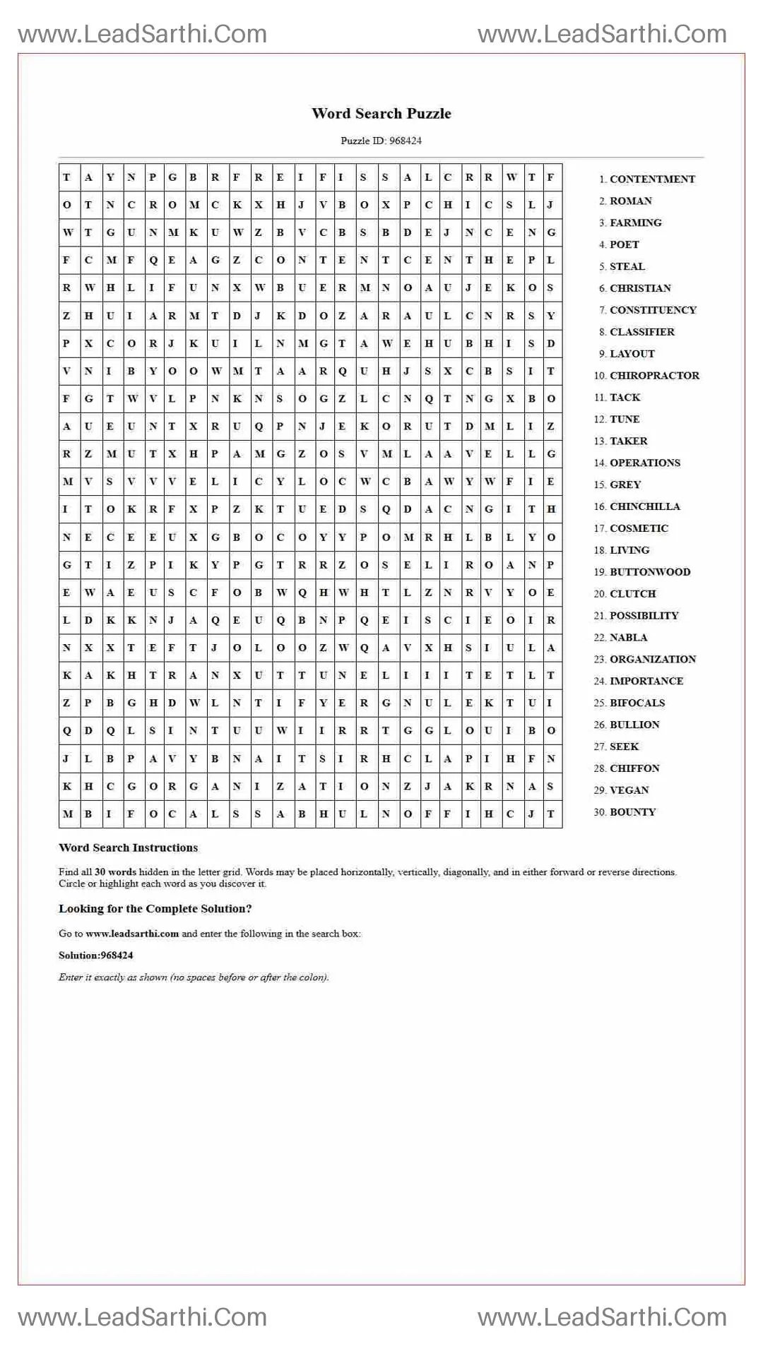 Printable word search puzzle for adults 80 (Puzzle id: 968424) Thumbnail