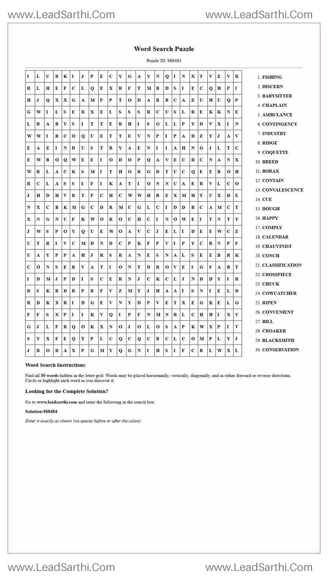 Printable word search puzzle for adults 183 (Puzzle id: 968484) Thumbnail