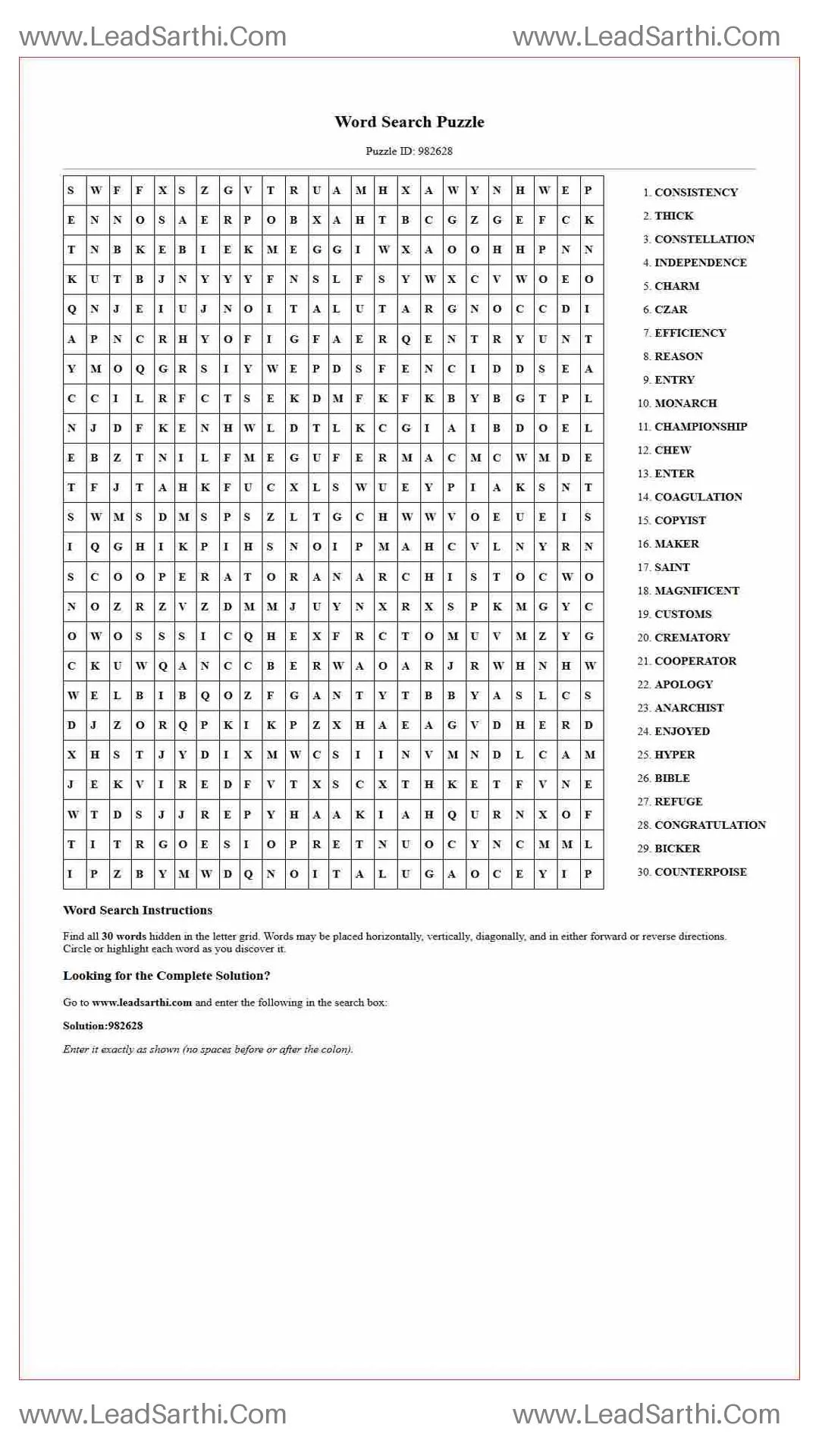 Printable word search puzzle for adults 259 (Puzzle id: 982628) Thumbnail
