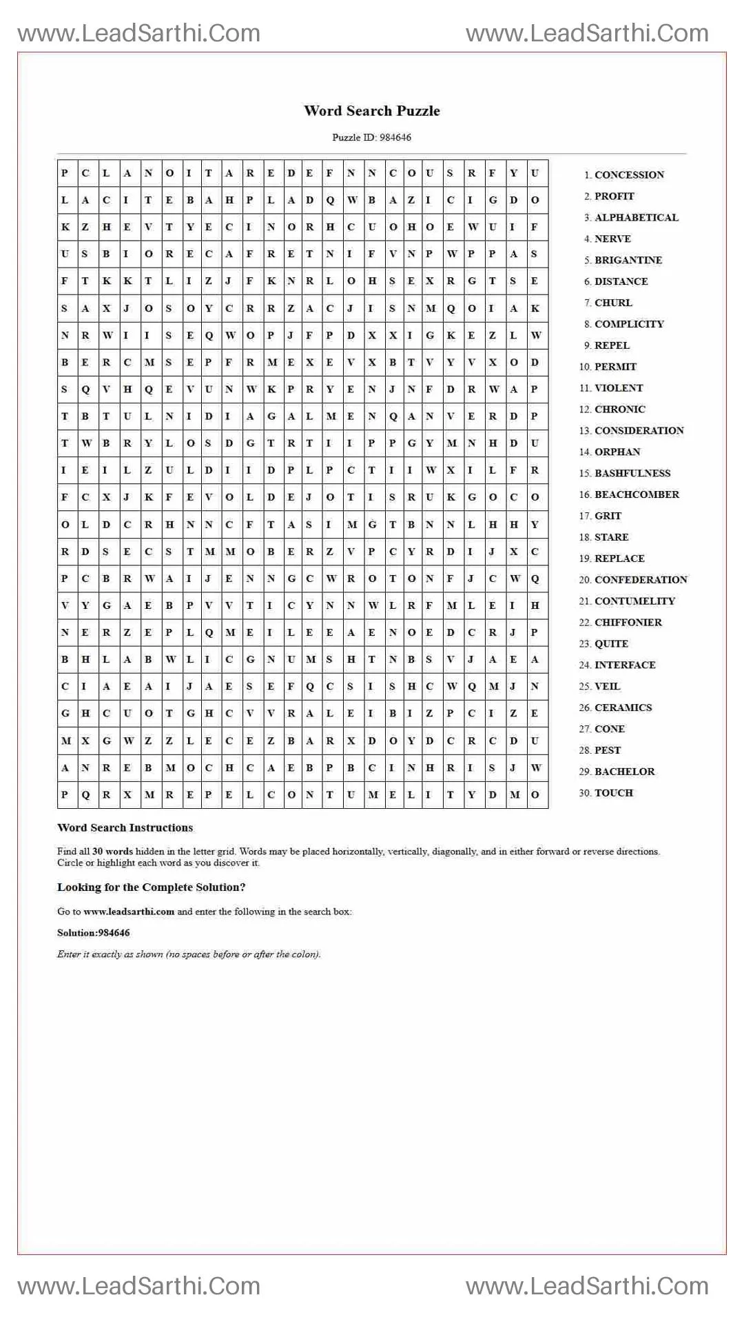 Printable word search puzzle for adults 492 (Puzzle id: 984646) Thumbnail