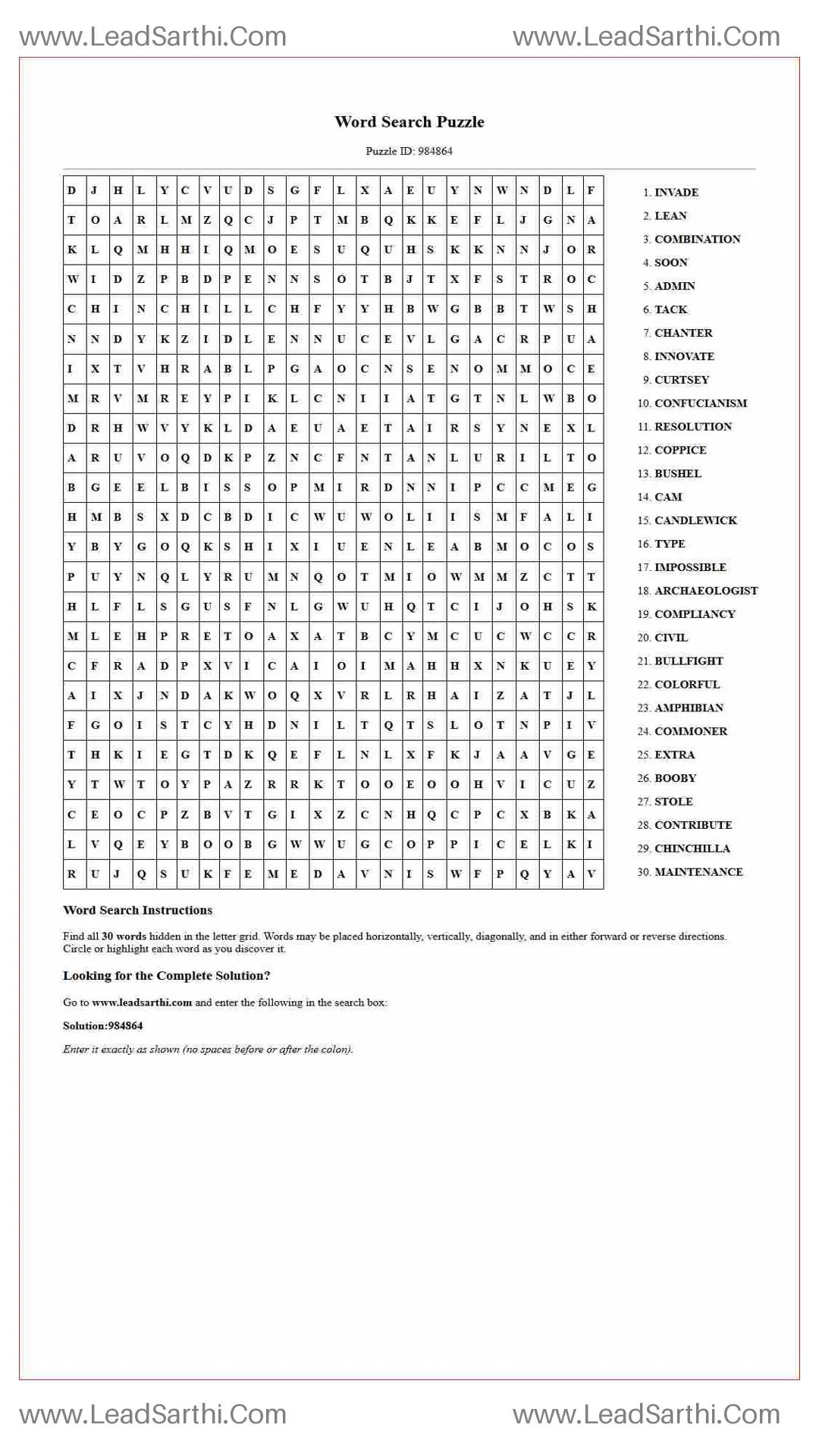 Printable word search puzzle for adults 456 (Puzzle id: 984864) Thumbnail