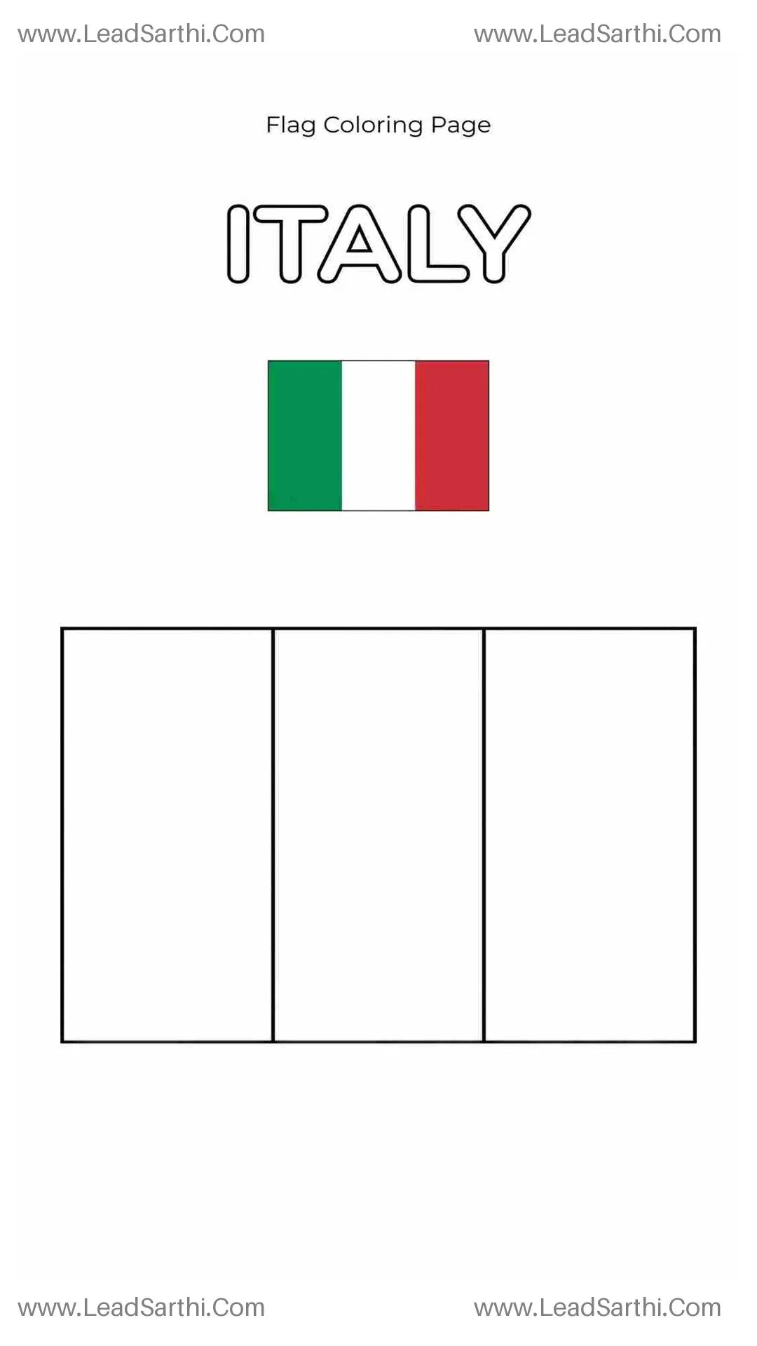 Italy Flag Coloring Page PDF – Printable Italian Tricolour Sheet Thumbnail