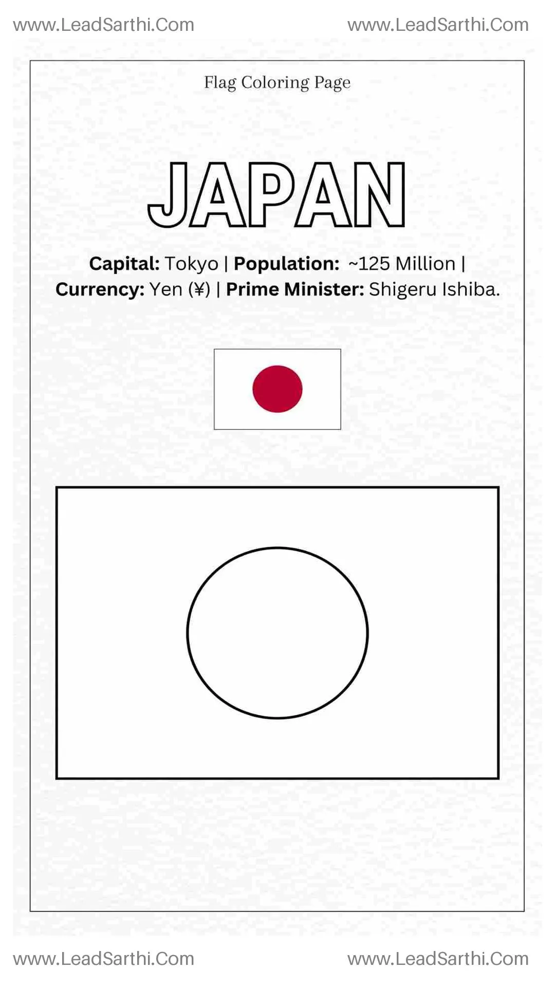 Japan Flag Coloring Page PDF – Printable Japanese National Flag Sheet Thumbnail