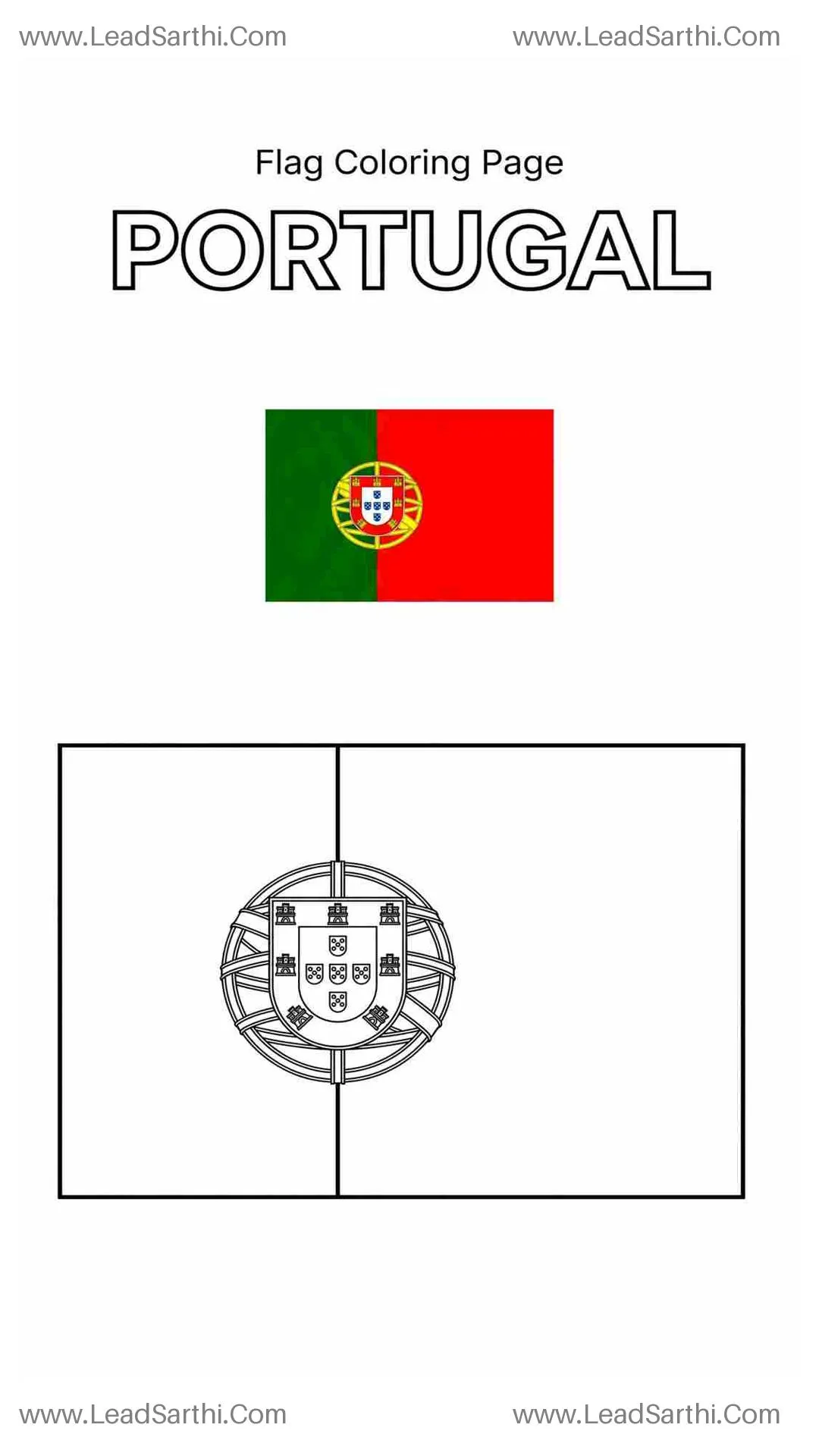 Portugal Flag Coloring Page PDF – Printable Portuguese Flag Sheet Thumbnail