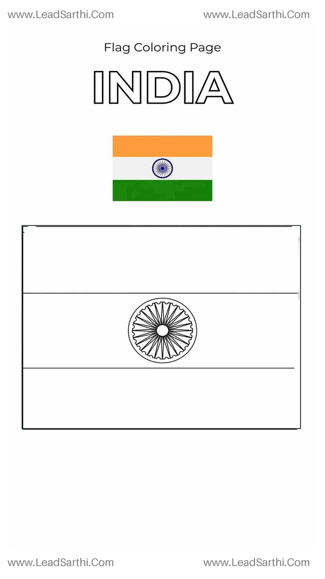 India Flag Coloring Page PDF – Printable Tiranga Flag Sheet Thumbnail