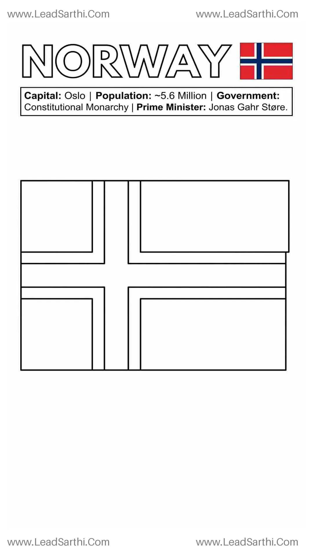 Norway Flag Coloring Page PDF – Free Printable Scandinavian Flag Worksheet Thumbnail