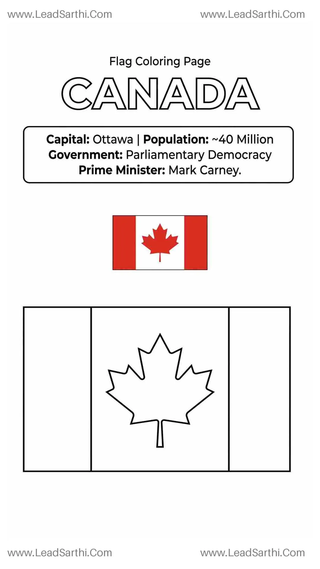 Canada Flag Coloring Page PDF – Printable Canadian Maple Leaf Sheet Thumbnail