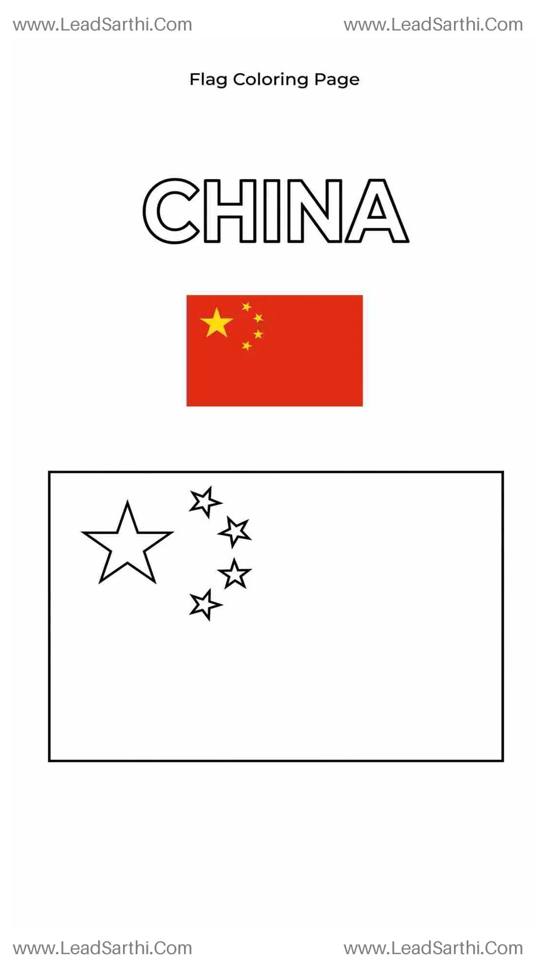 China Flag Coloring Page PDF – Printable Five-Star Red Flag Sheet Thumbnail