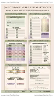 Mindfulness 30-Day Habit Tracker | Mental Wellness Printable with Gratitude & Meditation Log Design Template