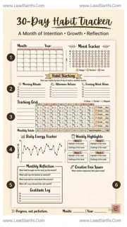 Bullet Journal Style 30-Day Habit Tracker | Printable PDF with Mood & Energy Tracking Design Template