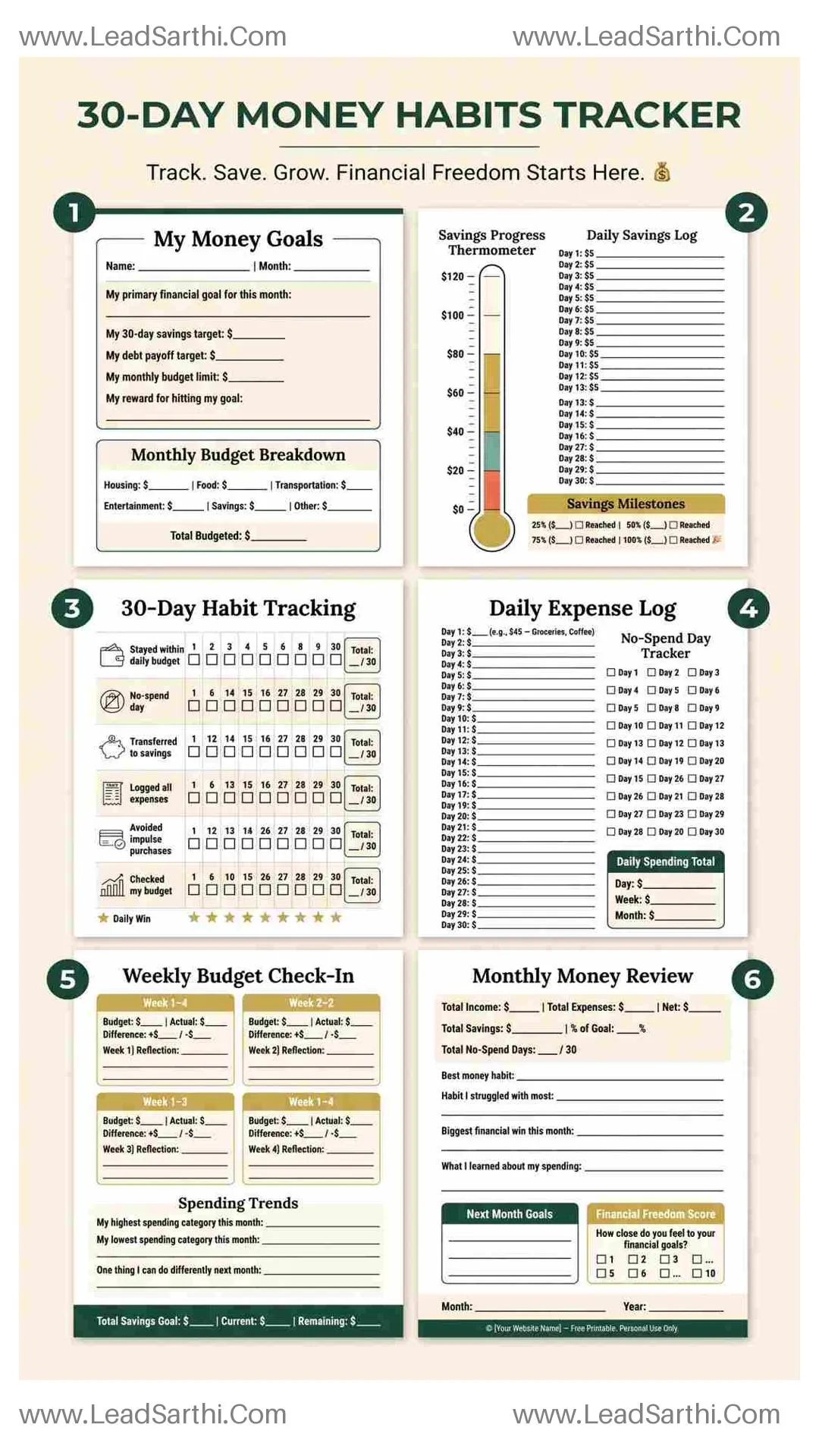 Financial 30-Day Habit Tracker | Money Habits Printable with Expense Log & Savings Tracker Thumbnail