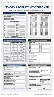 Productivity 30-Day Habit Tracker | Work Edition with Task Prioritization & Time Log Design Template