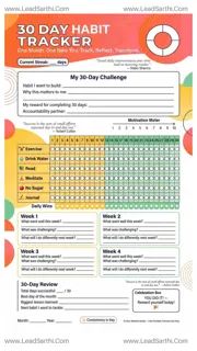 30-Day Habit Tracker Printable | Bold & Motivational PDF Download Design Template