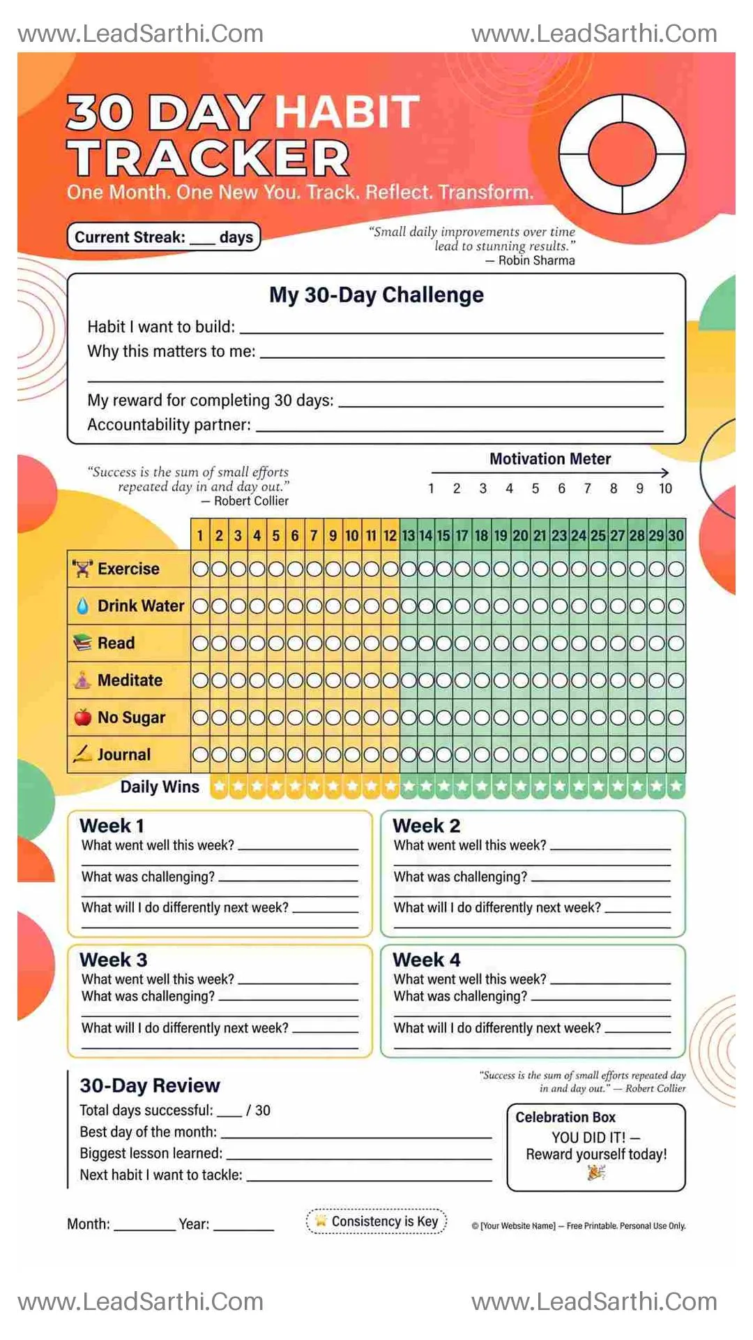 30-Day Habit Tracker Printable | Bold & Motivational PDF Download Thumbnail