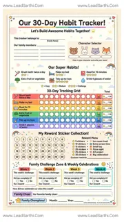 Family & Kids 30-Day Habit Tracker Printable | Fun Reward Sticker Chart PDF Design Template
