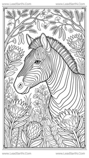 Detailed Zebra Coloring Page for Adults | Printable Savanna Line Art Design Template