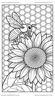 Printable Bee Coloring Page for Adults | Botanical Honeycomb Line Art Design Template