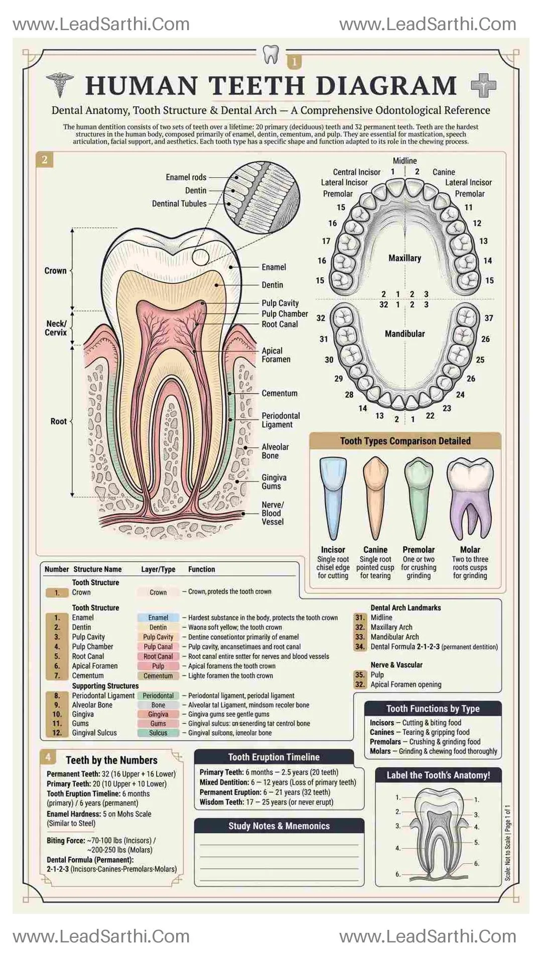Human Teeth Diagram PDF | Printable Labeled Teeth Anatomy Chart Thumbnail