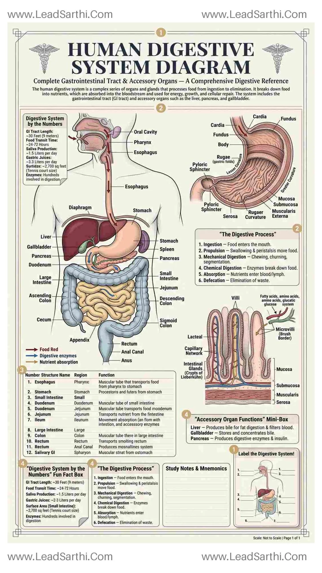 Human Digestive System Diagram PDF | Printable Labeled Digestive Anatomy Chart Thumbnail