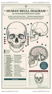 Human Skull Diagram PDF | Printable Labeled Skull Anatomy Chart Design Template