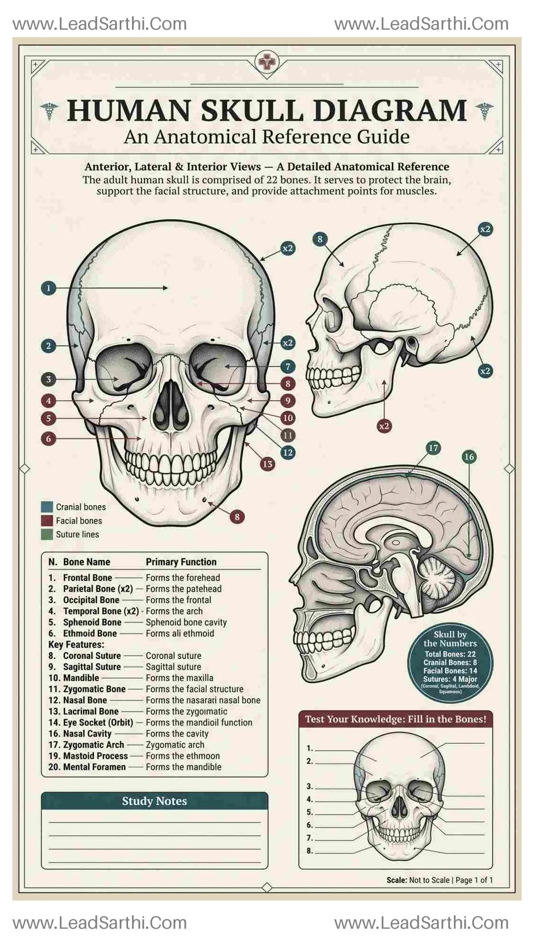 Human Skull Diagram PDF | Printable Labeled Skull Anatomy Chart Thumbnail