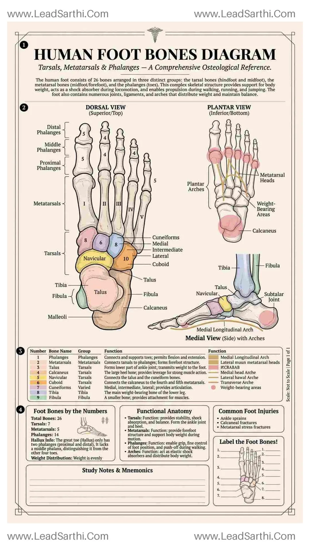 Human Foot Bones Diagram PDF | Printable Labeled Foot Anatomy Chart Thumbnail