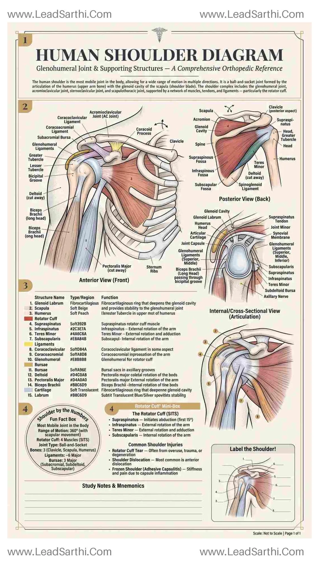 Human Shoulder Diagram PDF | Printable Labeled Shoulder Joint Anatomy Chart Thumbnail