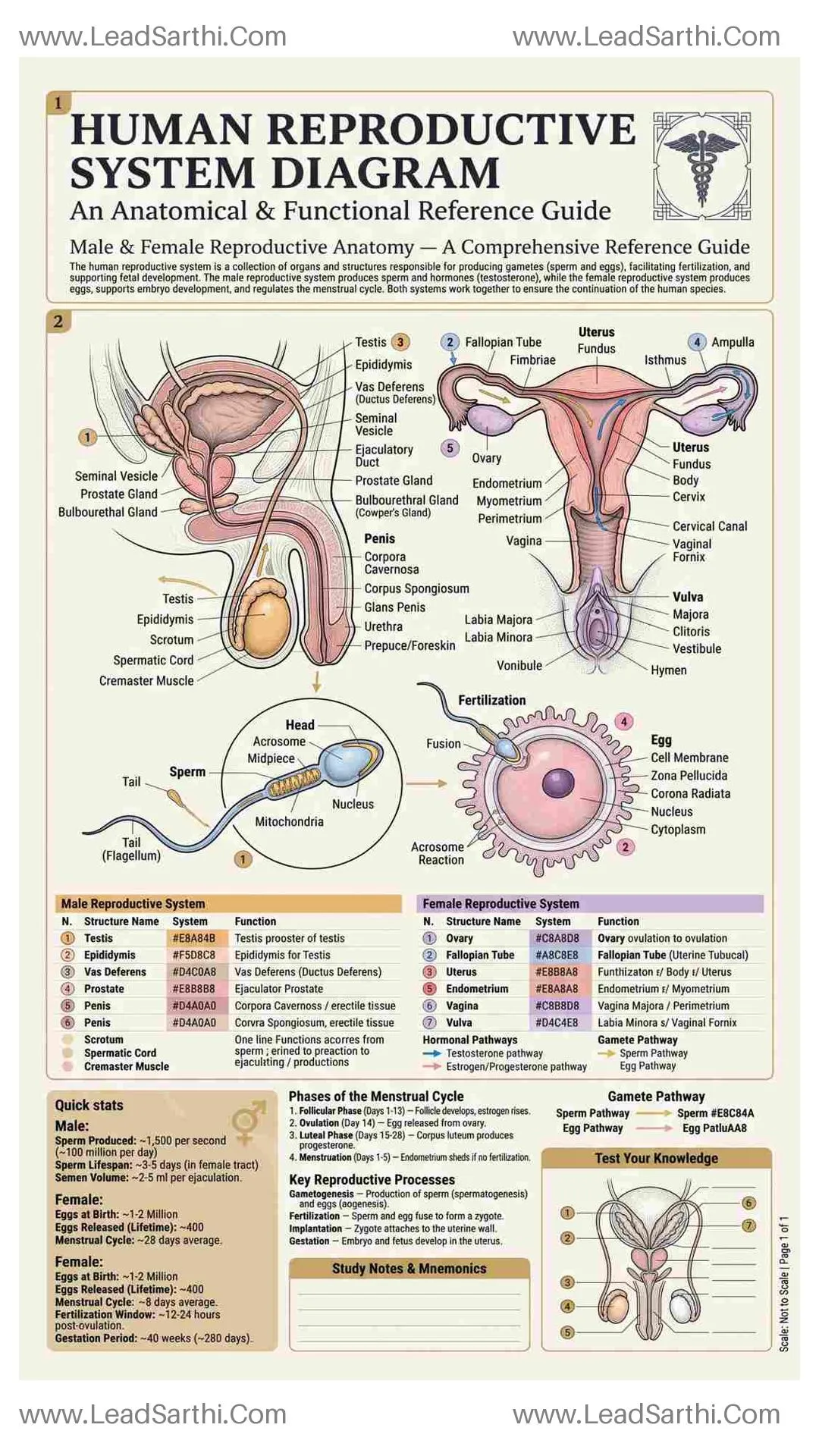 Human Reproductive System Diagram PDF | Printable Labeled Anatomy Chart Thumbnail