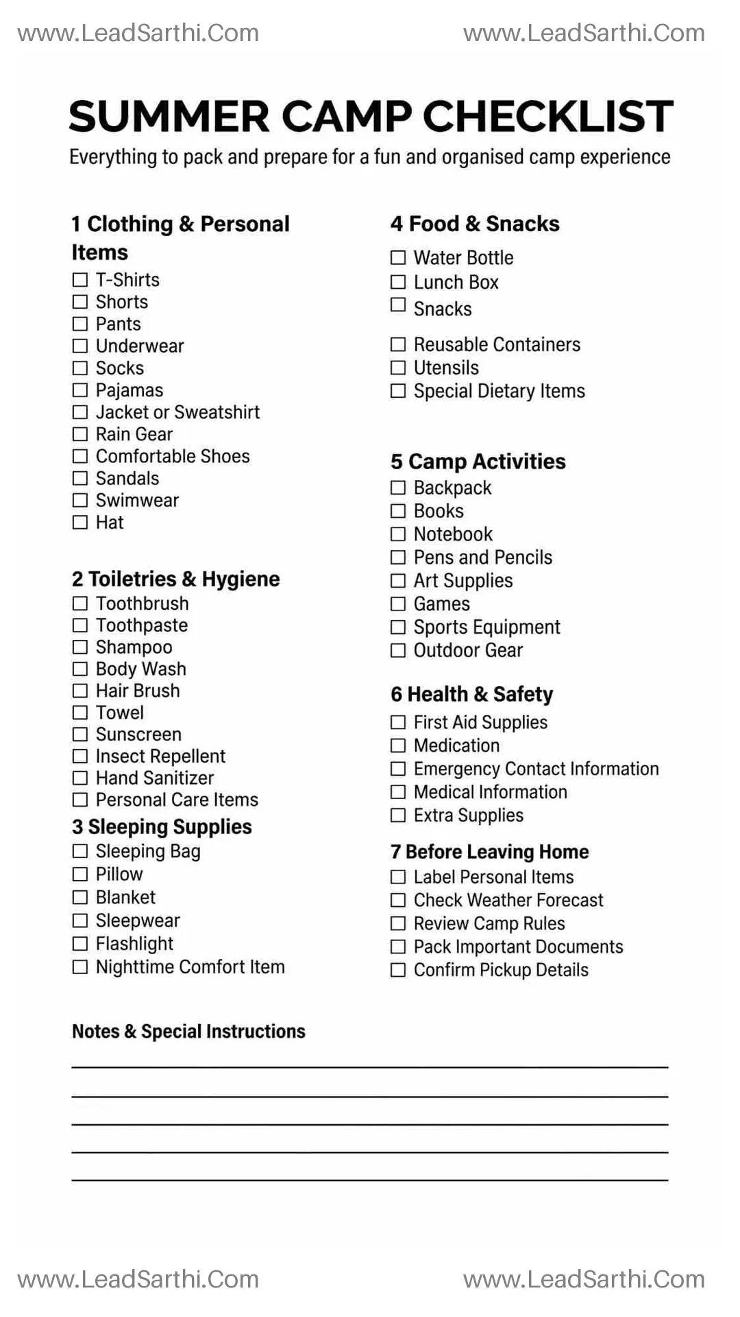 Printable Summer Camp Checklist PDF | Complete Packing List for Kids Thumbnail
