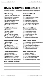 Printable Baby Shower Checklist PDF | Complete Party Planning Guide Design Template