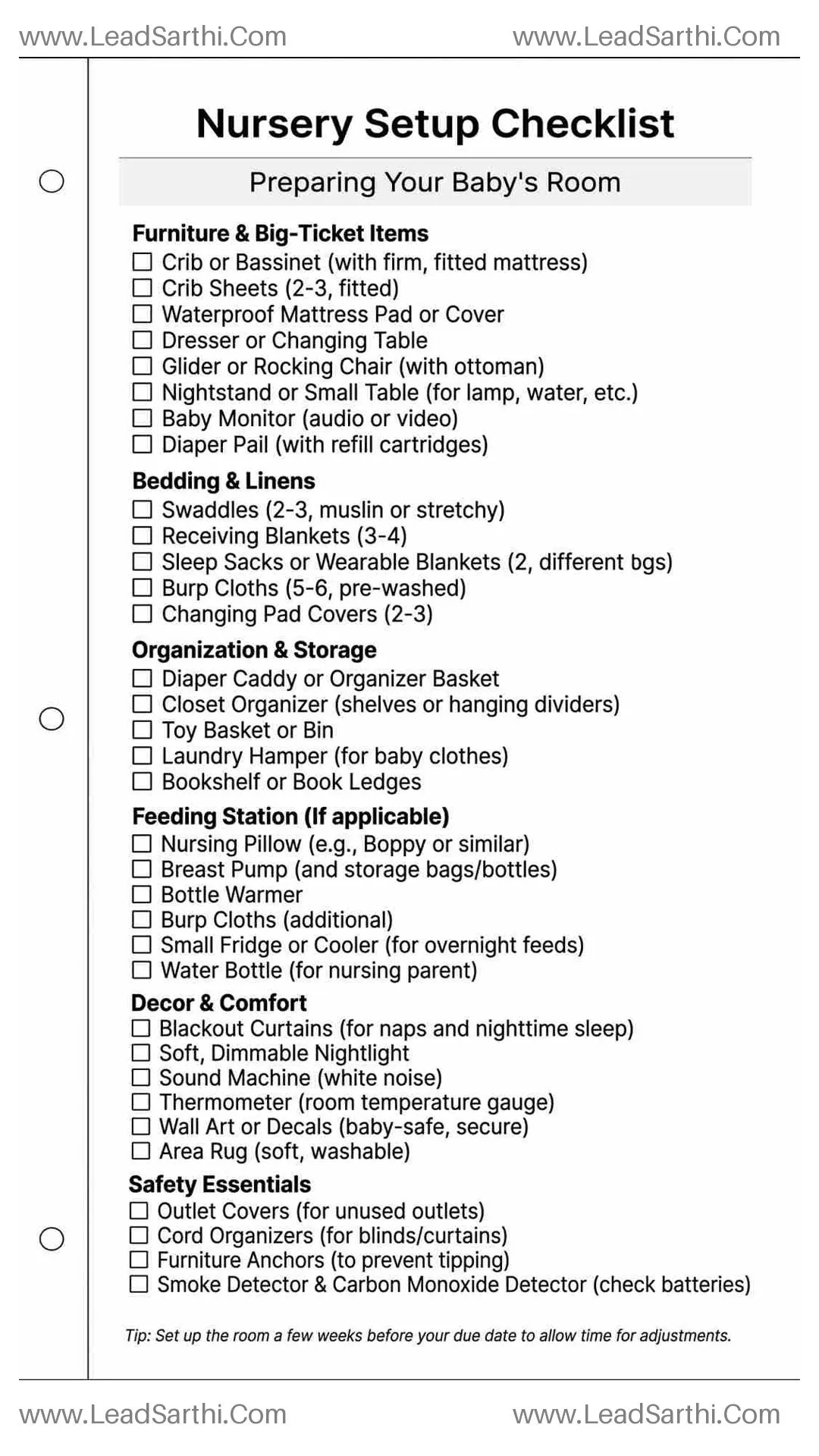 Nursery Setup Checklist Printable | Baby Room Preparation Guide Thumbnail