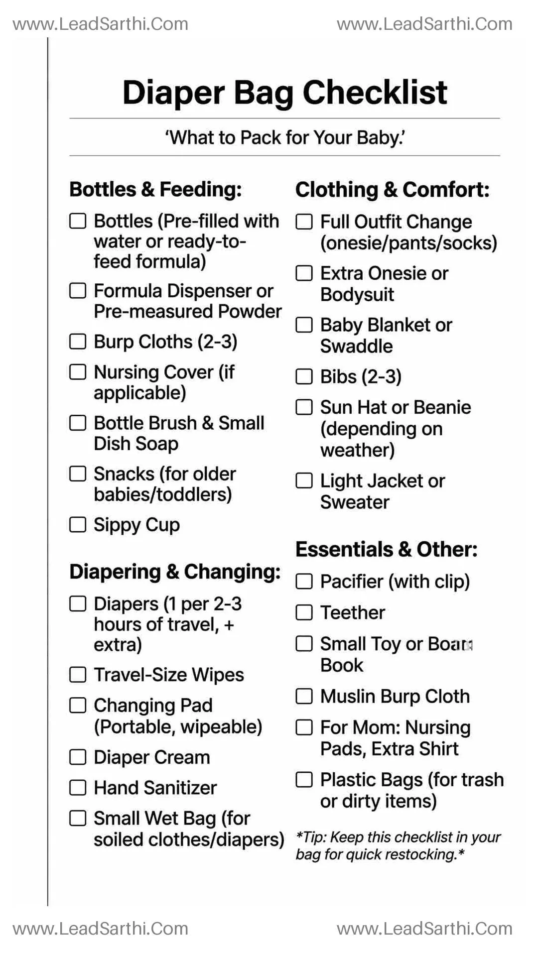 Diaper Bag Checklist Printable | Packing Guide for Baby Thumbnail