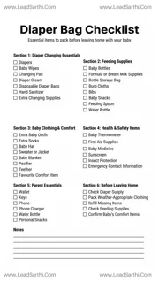 Printable Diaper Bag Checklist PDF | Baby Essentials Packing List for Parents Design Template
