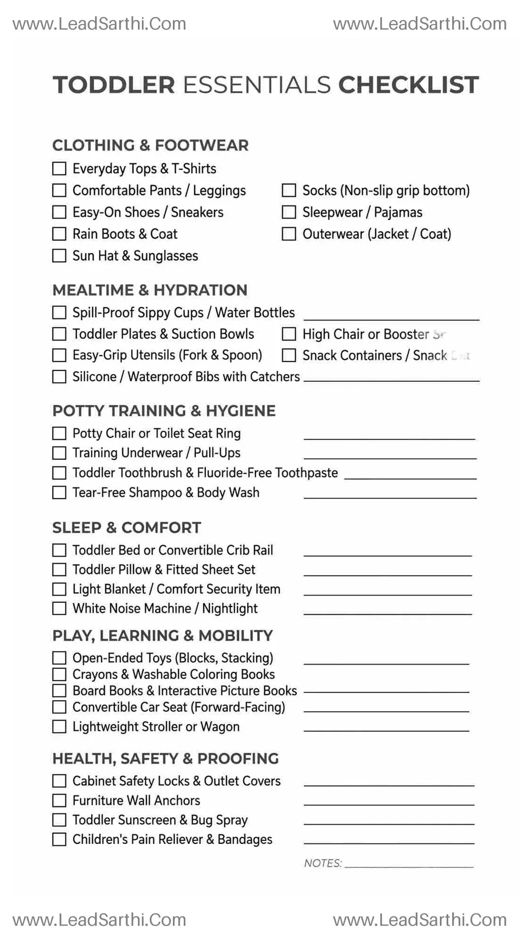 Printable Toddler Essentials Checklist: Must-Haves for Ages 1 to 3 Thumbnail