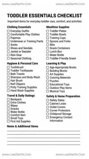 Printable Toddler Essentials Checklist PDF | Must-Have Items for Toddlers Design Template