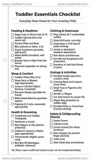 Toddler Essentials Checklist Printable | Daily Must-Haves for Parents Design Template