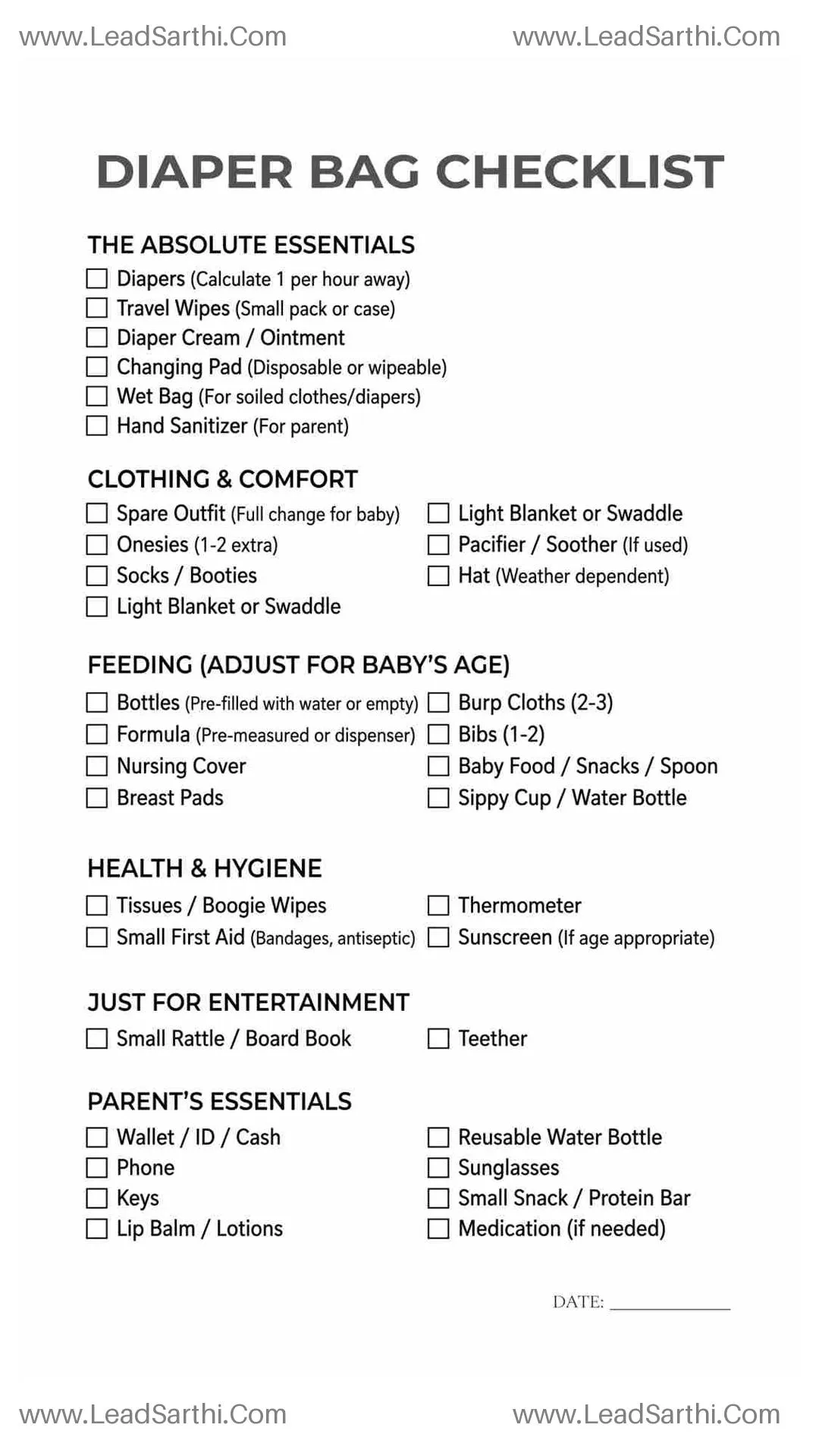 Printable Diaper Bag Checklist PDF: Essential Packing List for Baby Thumbnail