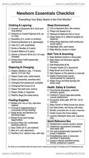 Newborn Essentials Checklist Printable | First-Year Baby Preparation Guide Design Template