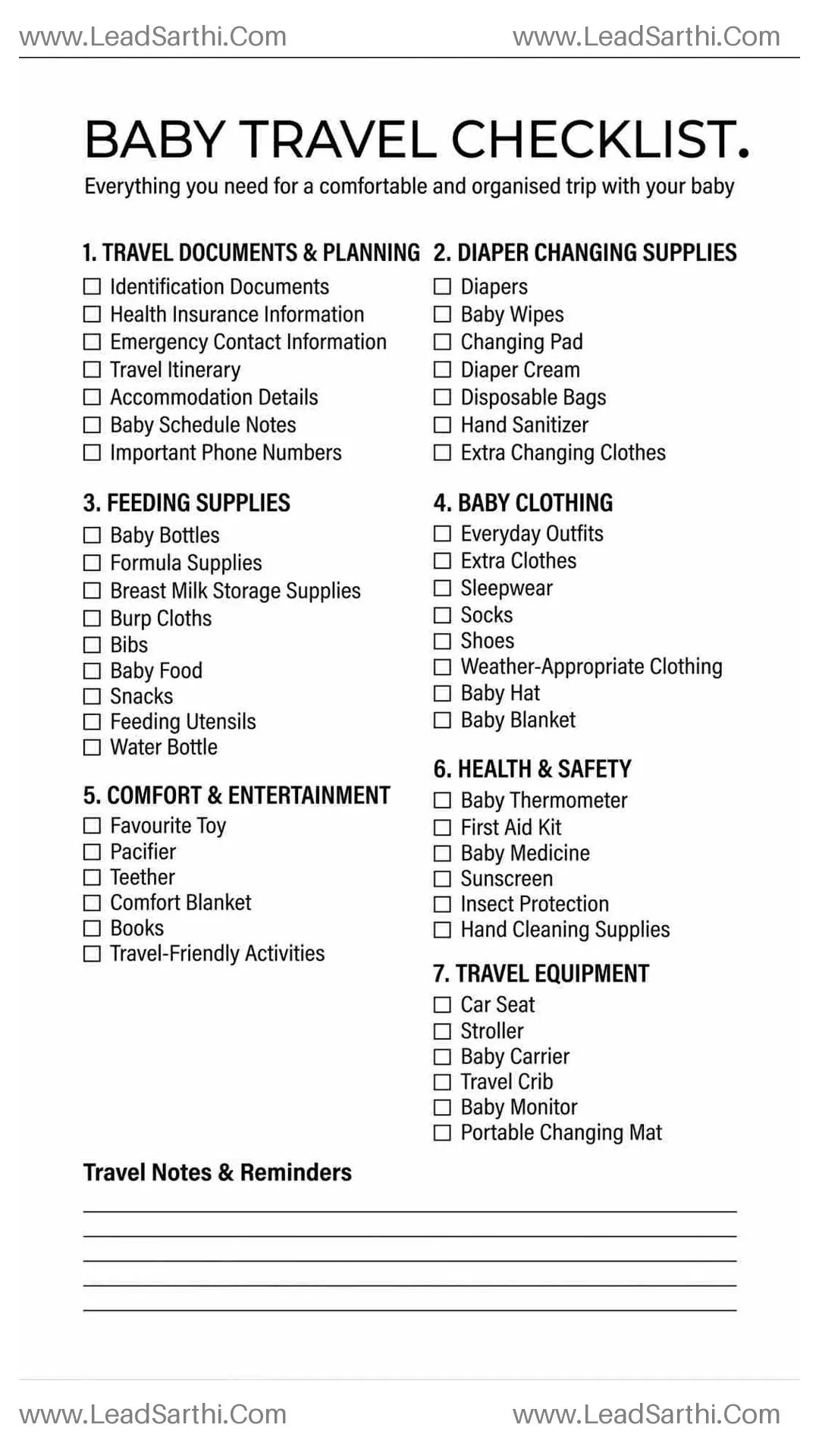 Printable Baby Travel Checklist PDF | Complete Packing List for Parents Thumbnail