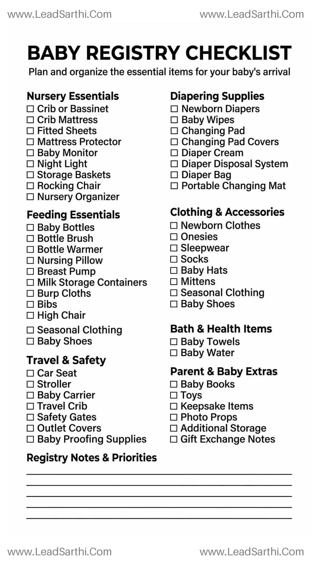 Printable Baby Registry Checklist PDF | Complete Baby Shopping List Thumbnail