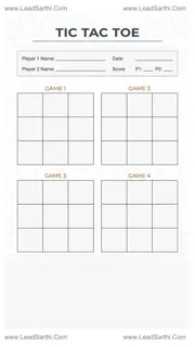 Tic Tac Toe Tournament Printable PDF – 4 Game Boards with Name & Score Design Template
