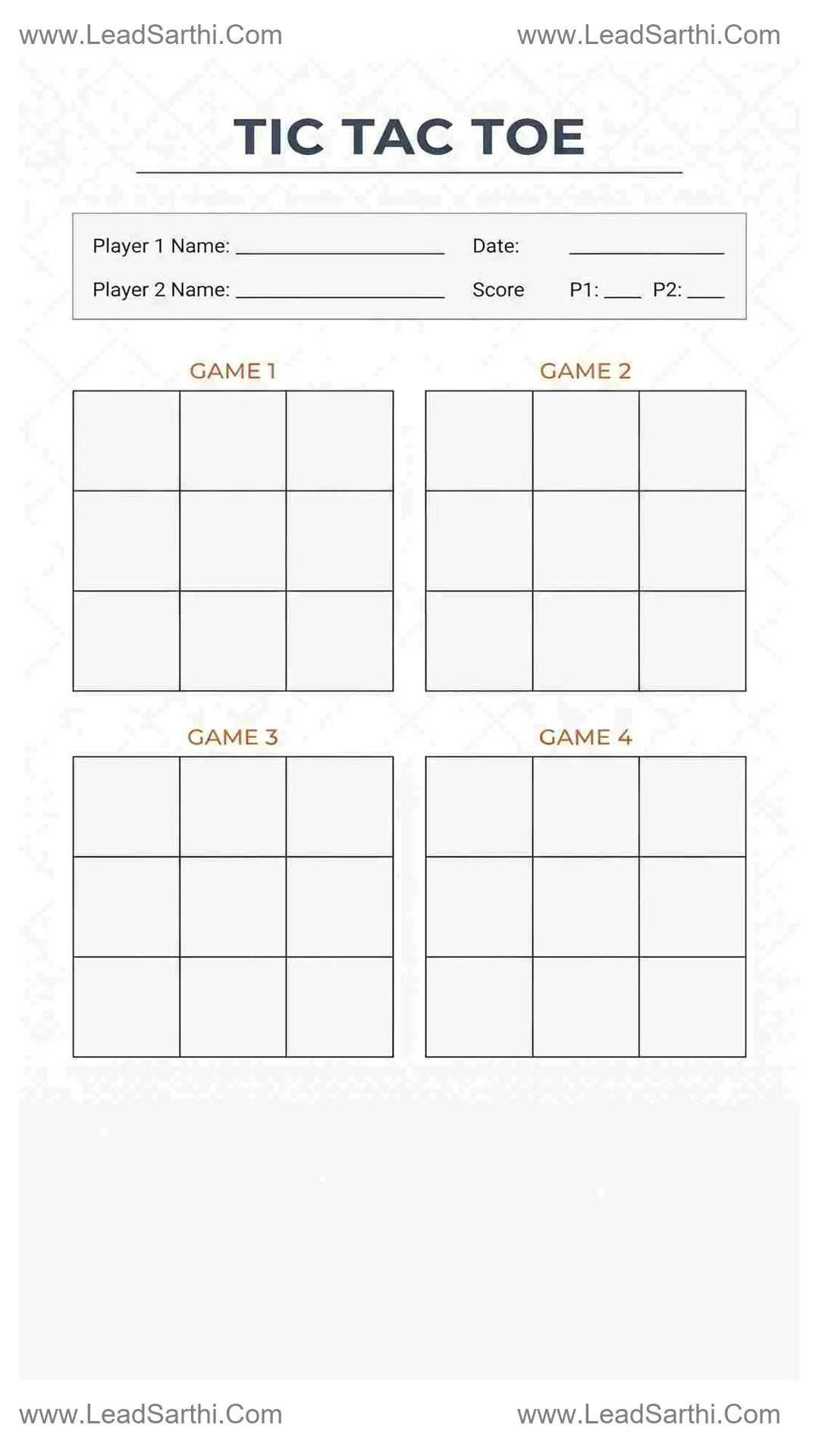 Tic Tac Toe Tournament Printable PDF – 4 Game Boards with Name & Score Thumbnail