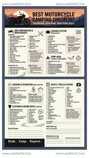 Best Motorcycle Camping Checklist PDF | Printable Motocamping Packing List Design Template