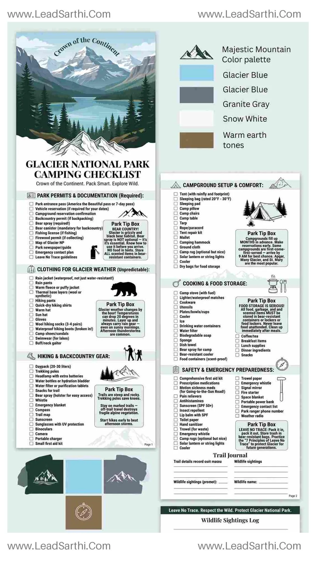 Glacier National Park Camping Checklist | Printable Packing List For Glacier NP PDF Thumbnail