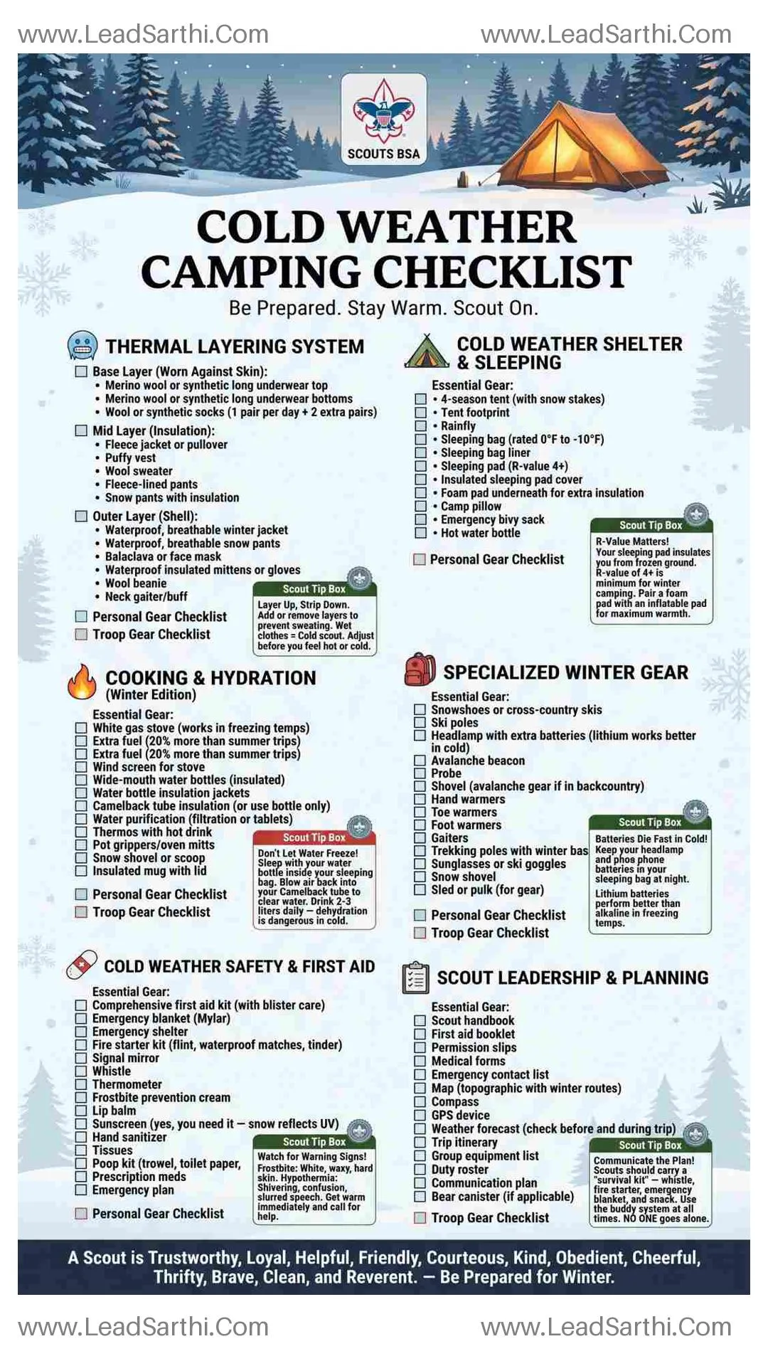 Cold Weather Camping Checklist Boy Scouts | Printable Winter Scout Gear List PDF Thumbnail