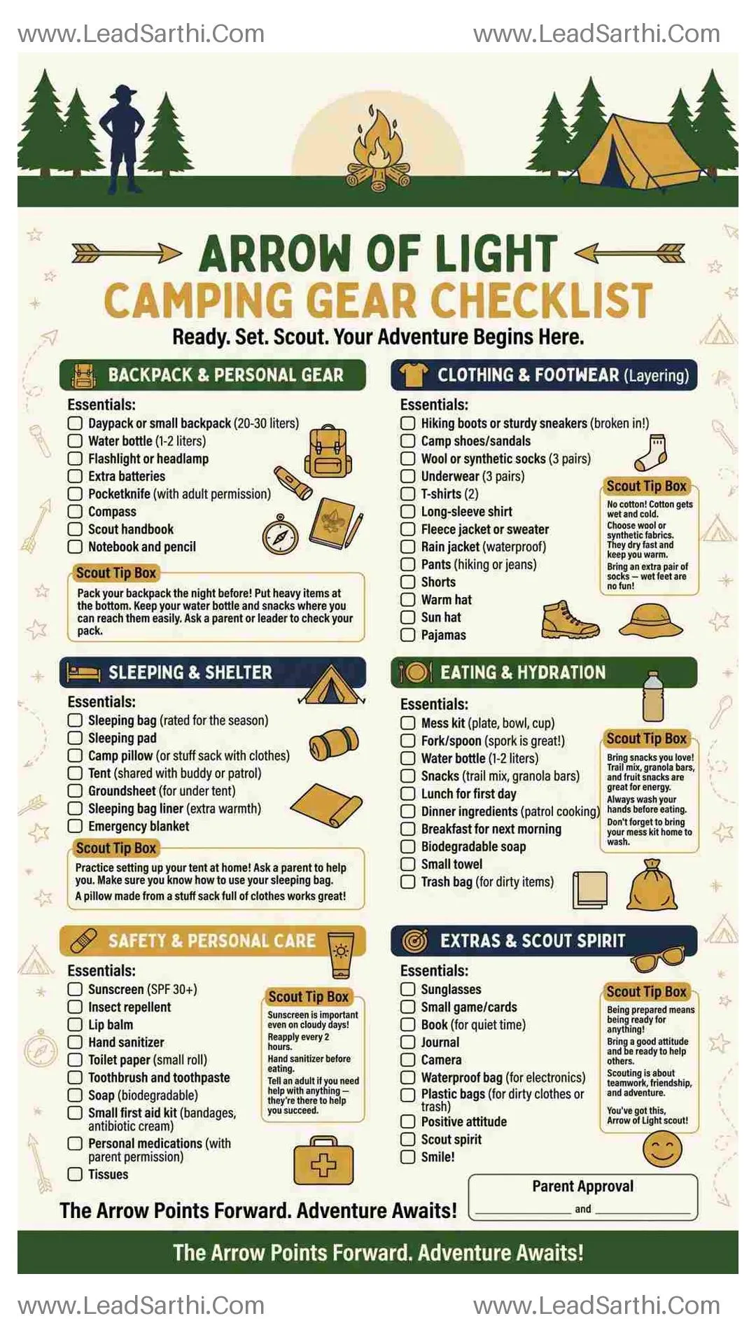 Arrow Of Light Camping Gear Checklist | Printable Scout Packing List PDF Thumbnail
