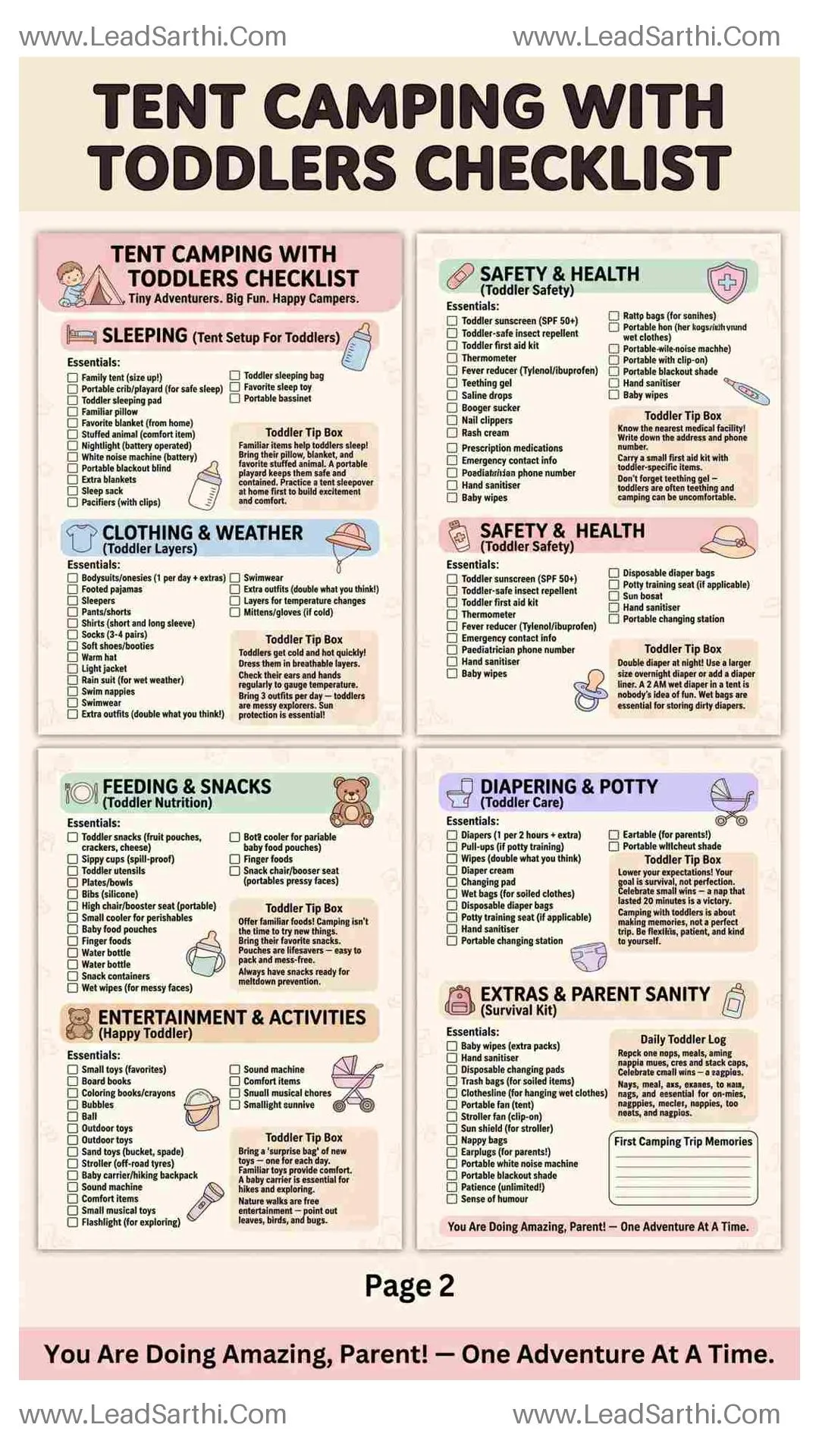 Tent Camping With Toddlers Checklist | Printable Toddler Camping Packing List PDF Thumbnail