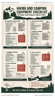 Hiking And Camping Equipment Checklist | Printable Backpacking Gear List PDF Design Template