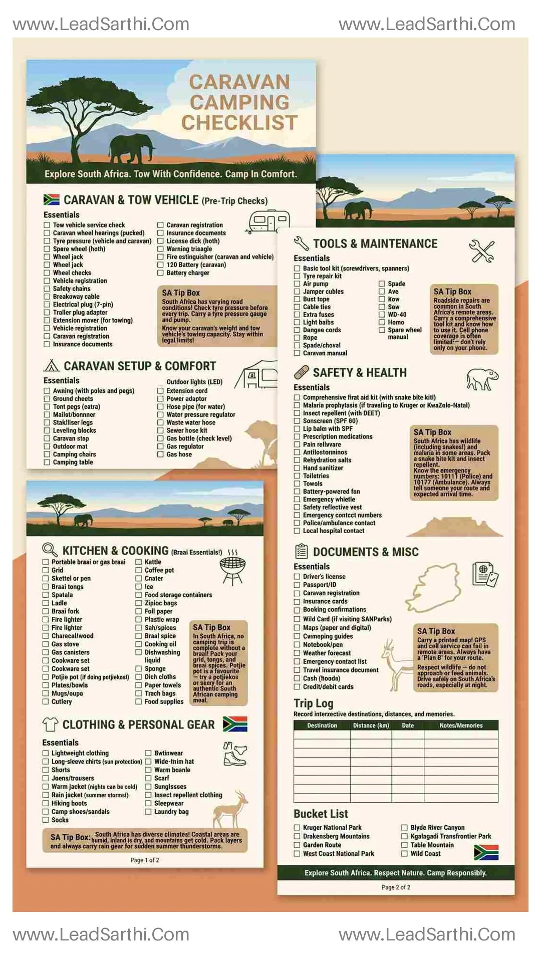 Caravan Camping Checklist South Africa | Printable SA Caravan Packing List PDF Thumbnail